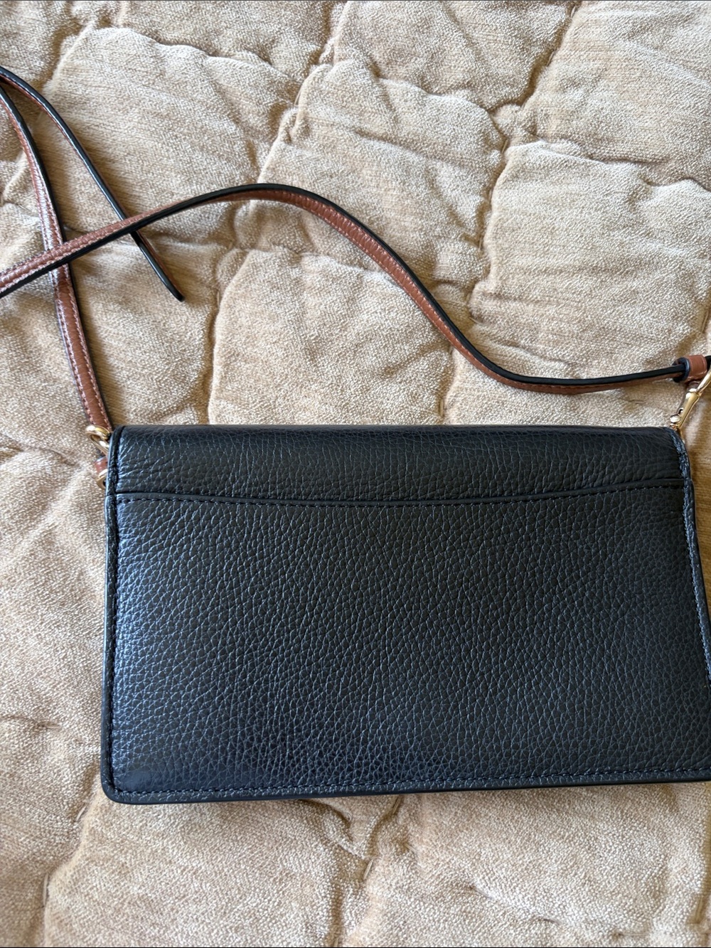 Coach Black Pebbled Leather Crossbody Wallet with Brown Strap - Picture 2 of 5